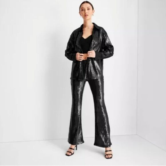 Future Collective Women's High Rise Sequin Full Length Flare Pants Size 16 - Picture 3 of 13